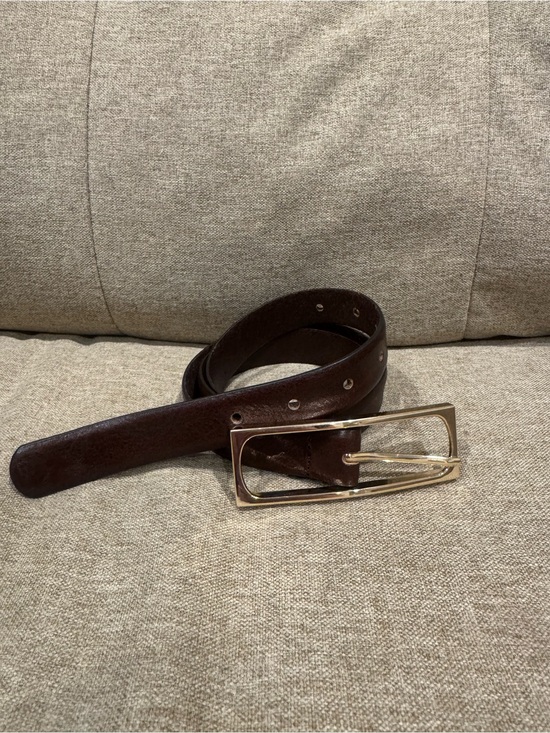 Zara Accessories - Zara Dark Brown Leather Belt with Gold Rectangular Buckle